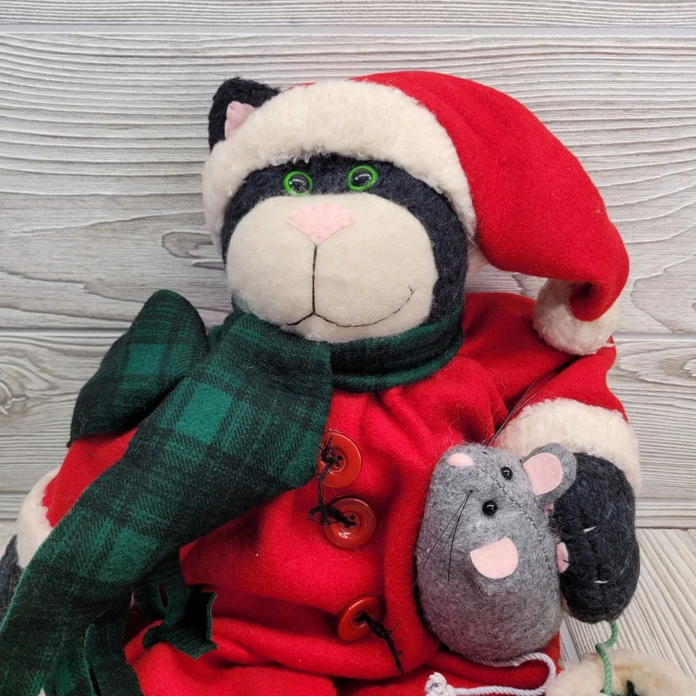 Terrys Village Christmas Cat Plush Stuffed Animal Red‎ Santa Outfit Mouse Toy